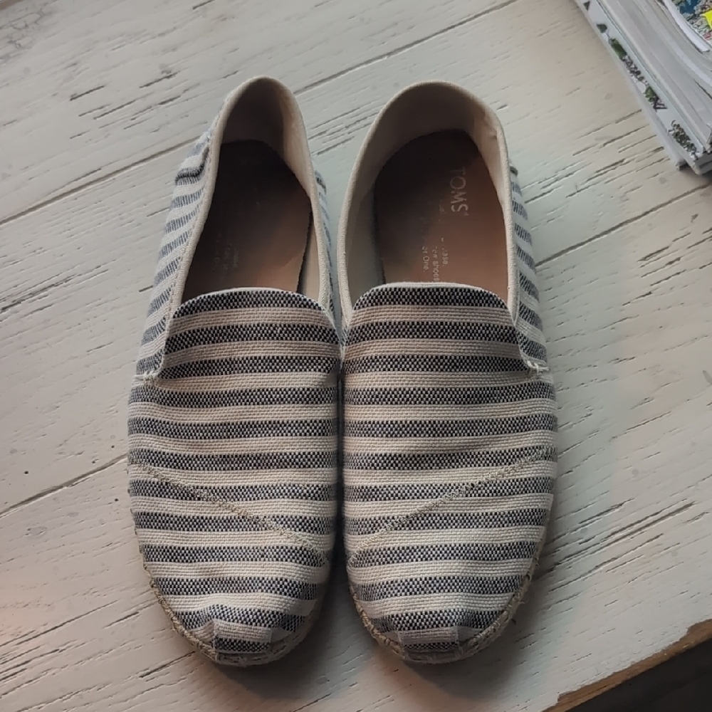 Toms Black and White Striped Espadrilles